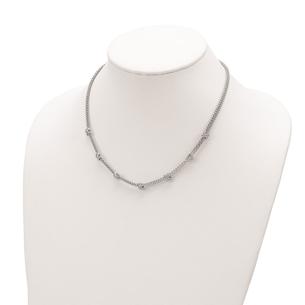 Sterling Silver Rhodium-plated Polished CZ X's Necklace
