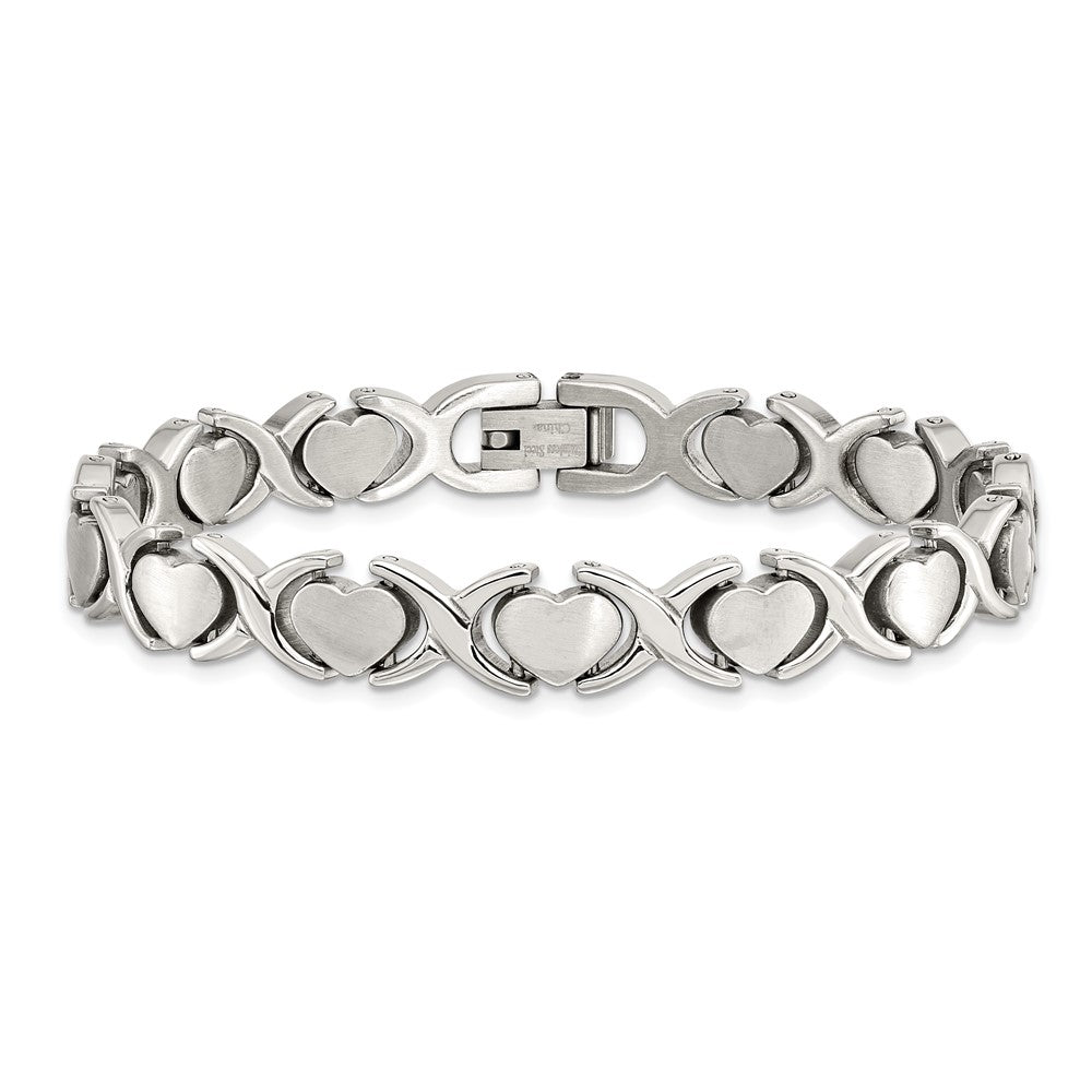 Stainless Steel Brushed and Polished Stampato 7.5in Bracelet 8 inches