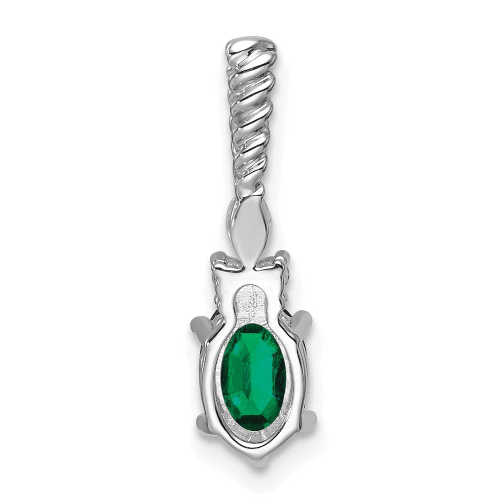 14K White Gold Polish Diamond and Lab Created Emerald Twisted Chain Slide