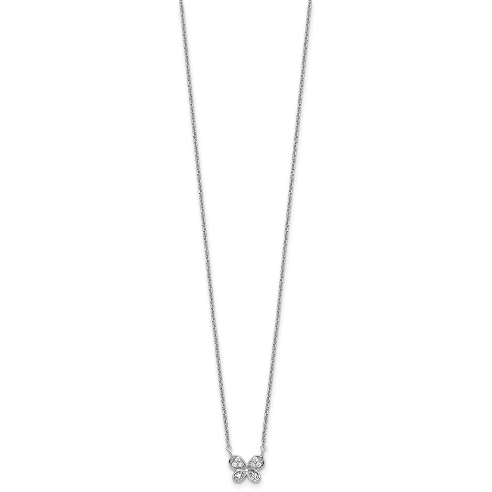 Cheryl M Sterling Silver Rhodium-plated Polished CZ Butterfly 16 Inch with 2 Inch Extension Necklace