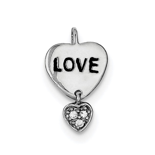 Sterling Silver Rhodium Plated Love CZ Heart Pendant