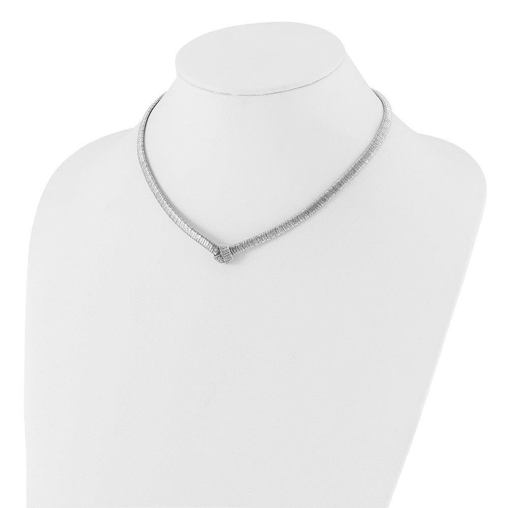 Sterling Silver Rhod-plat Texture Wrapped Knot w/2in ext. Necklace