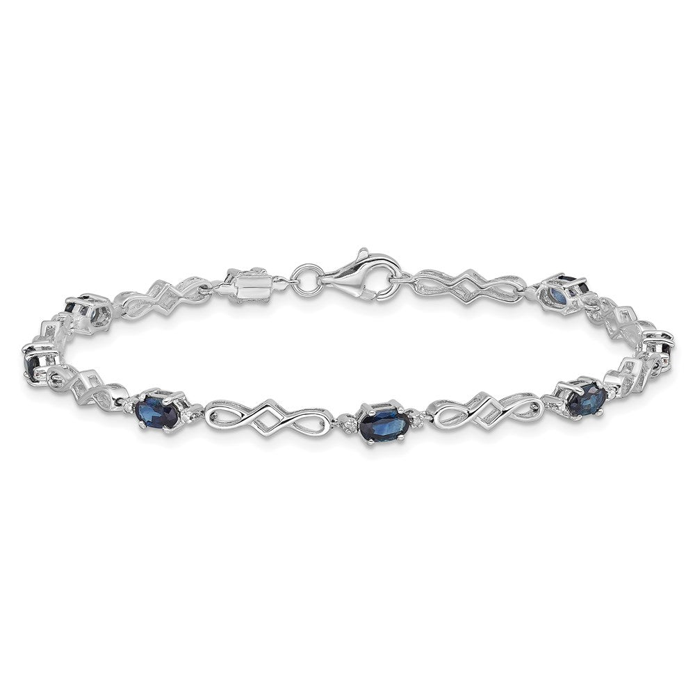 Sterling Silver Rhodium-plated Sapphire and Diamond Bracelet 7 inches