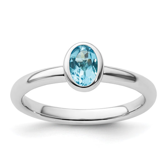 Sterling Silver Stackable Expressions Oval Blue Topaz Ring Size -10