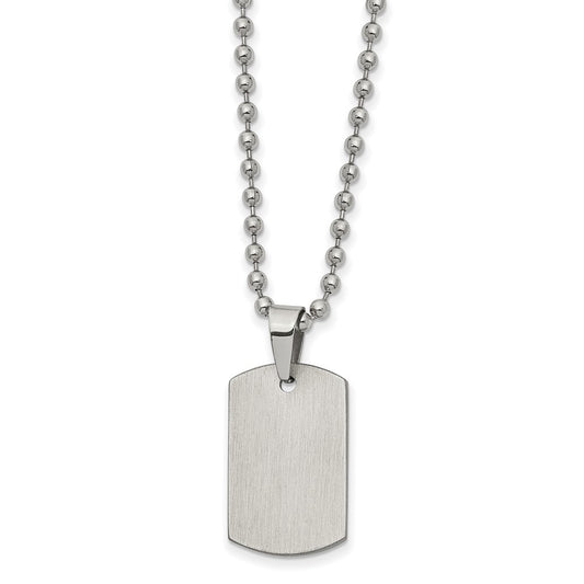 Stainless Steel Brushed and Polished Reversible Dog Tag 22in Necklace