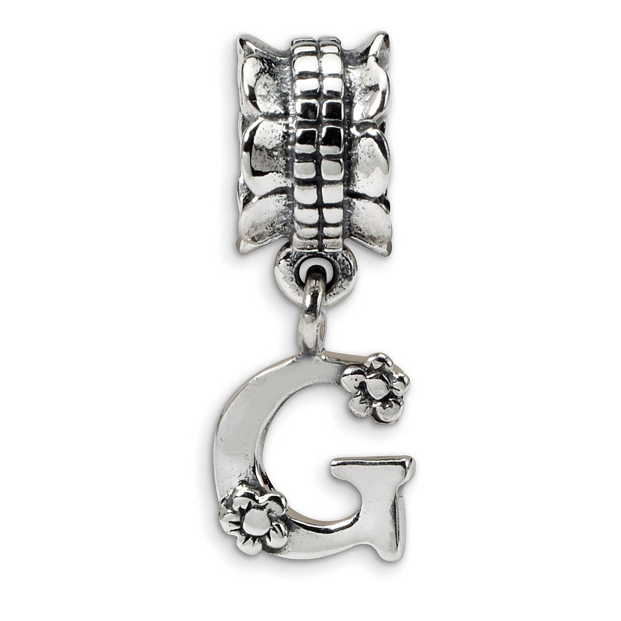925 Sterling Silver Polished Artisan Oxidized Reflections Letter Name Personalized Monogram Initial G Dangle Bead Charm