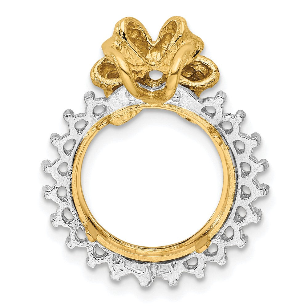 Wideband Distinguished Coin Jewelry 14k Two-tone Polished Diamond Bow 13.0mm Prong Coin Bezel Chain Slide Mounting