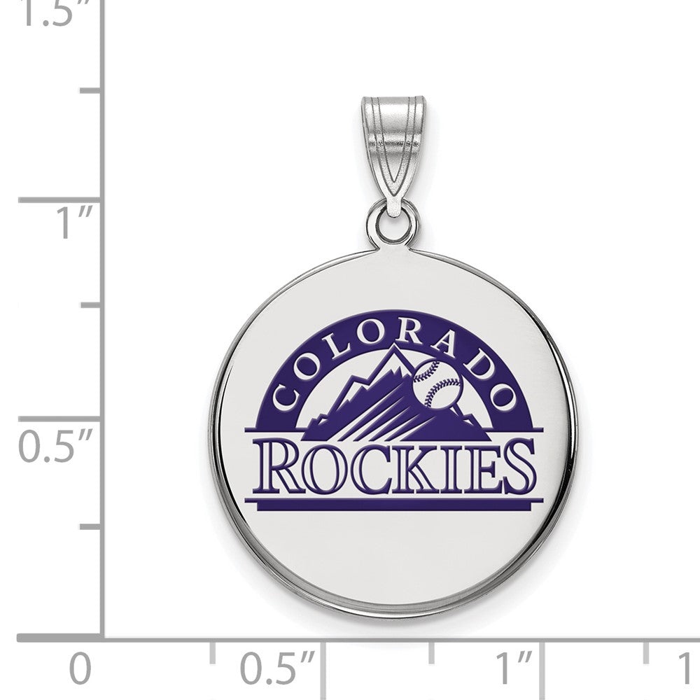 SS Rhodium-plated MLB LogoArt Colorado Rockies Large Enamel Necklace