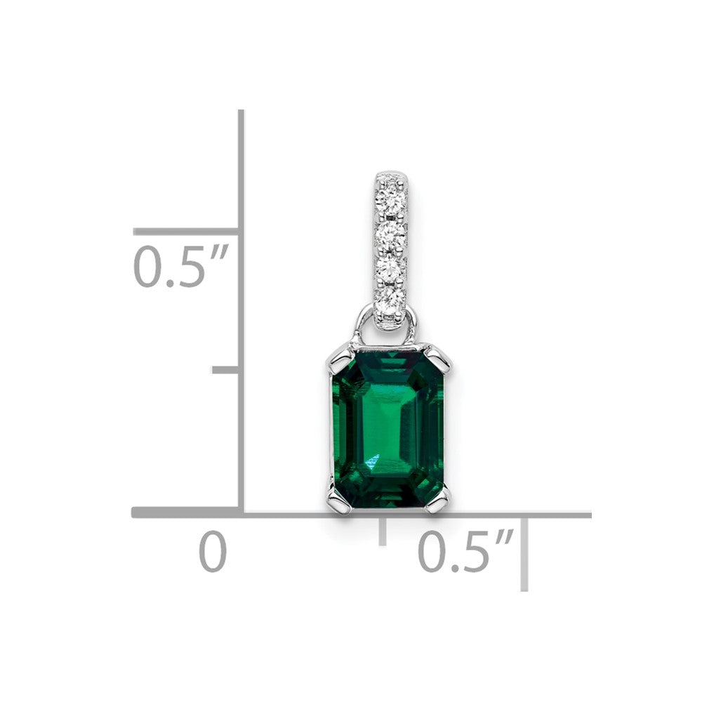 14k White Gold 1/20 carat Lab Grown Diamond VS/SI+ G+ and Lab Created Emerald Pendant