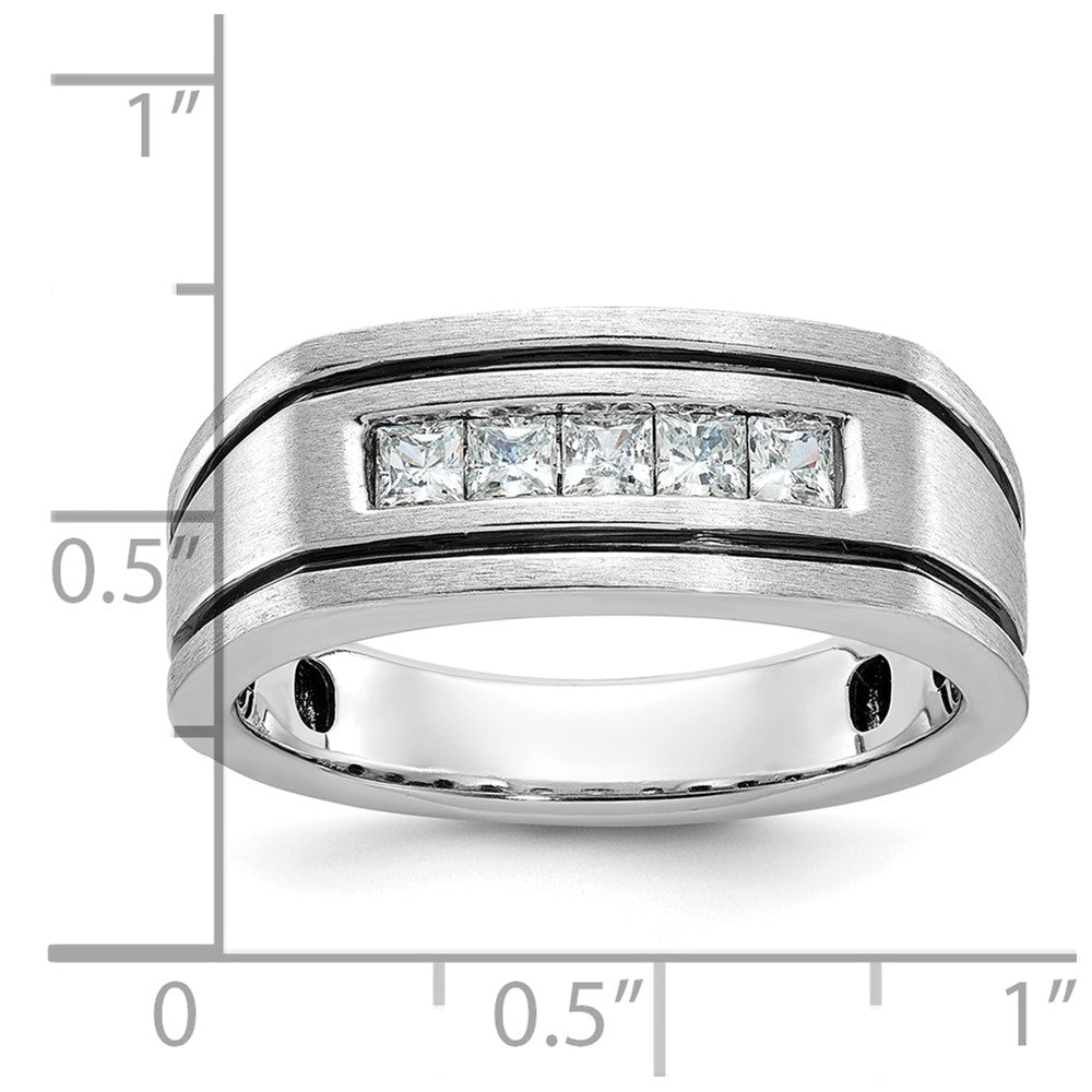 IBGoodman 14k White Gold Men's Polished Satin and Grooved Square 5-Stone Ring Mounting