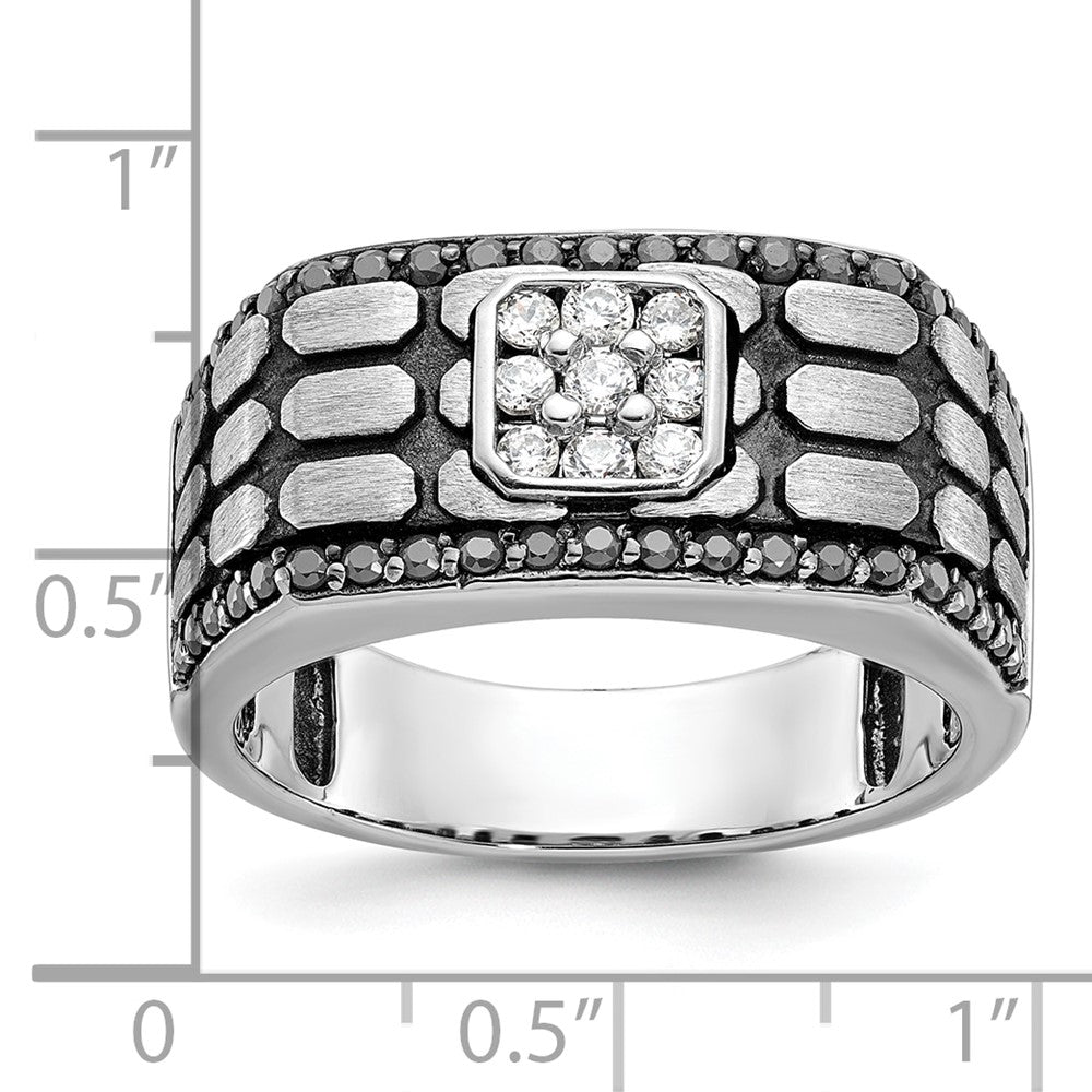 IBGoodman 14k White Gold with Black Rhodium Men's Polished Satin and Cobblestone Textured Black and White 5/8 Carat AA Quality Diamond Ring