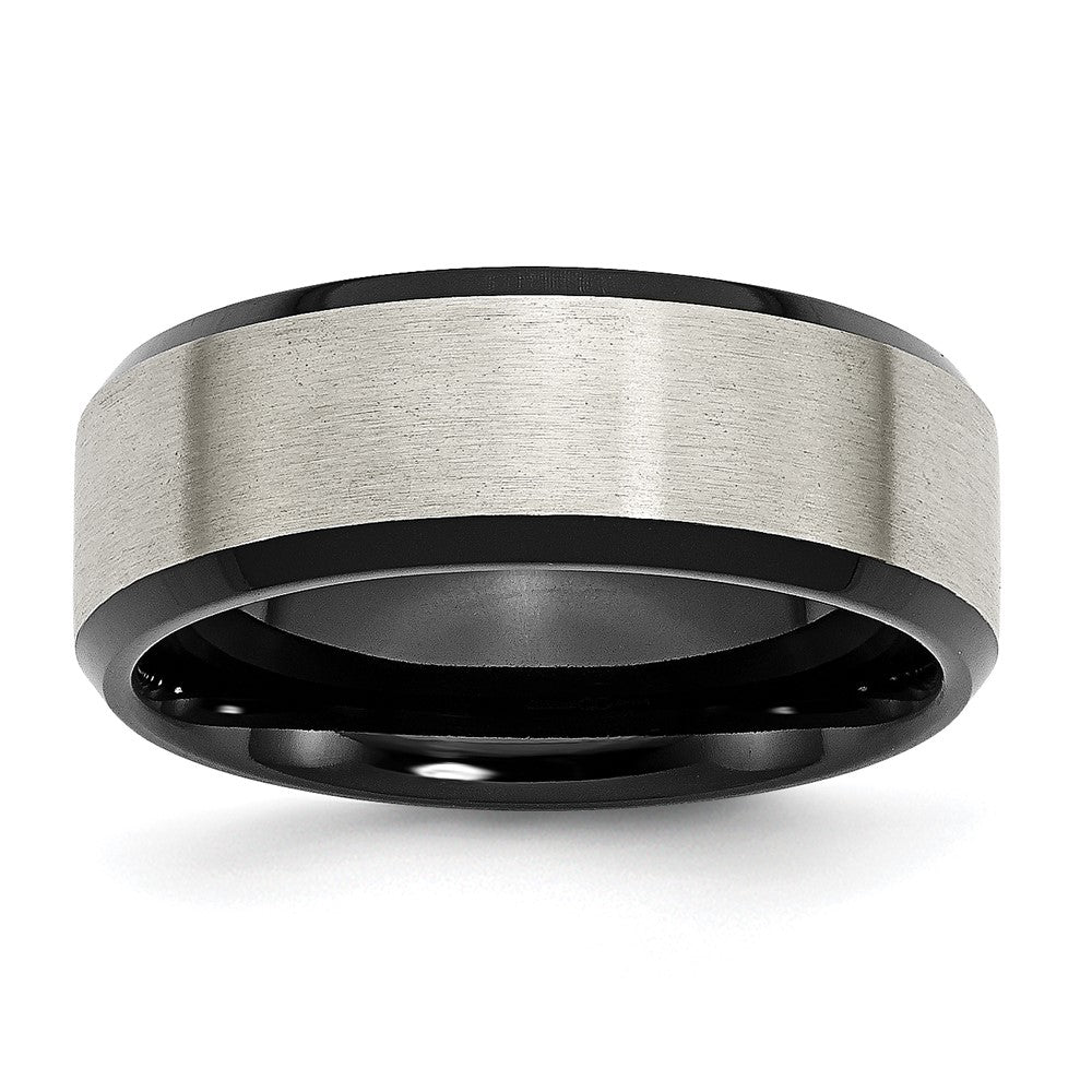 Titanium Brushed Center Black IP-plated 8mm Beveled Edge Band Size - 10