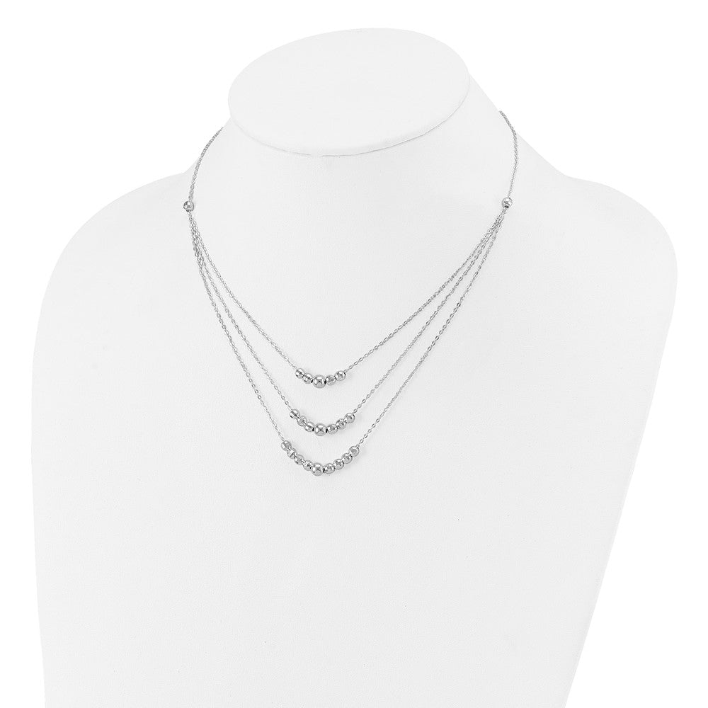 Sterling Silver Polished 3-Strand Beaded Necklace 16 Inches