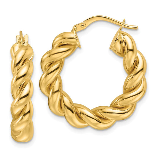 10ky Polished 5.3mm Hollow Twisted Round Hoop Earrings