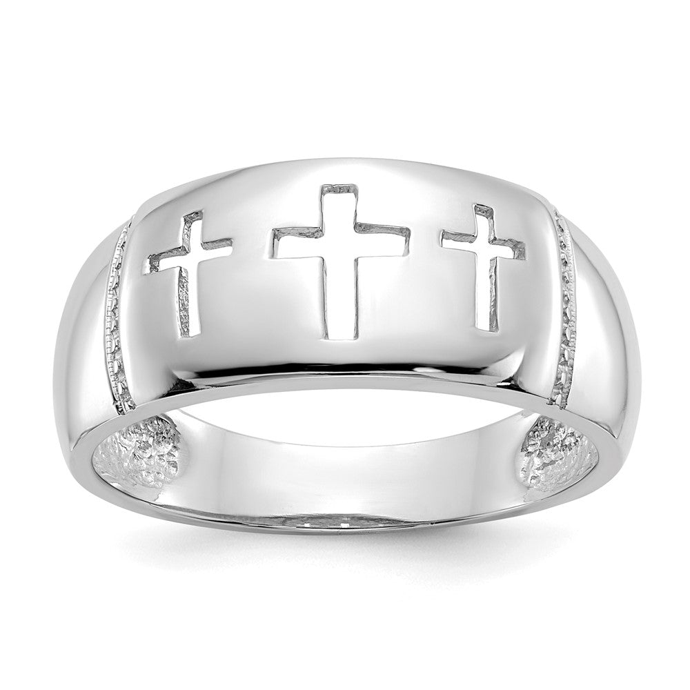 14k White Gold Polished 3 Cross Cut-out Ring Size 7