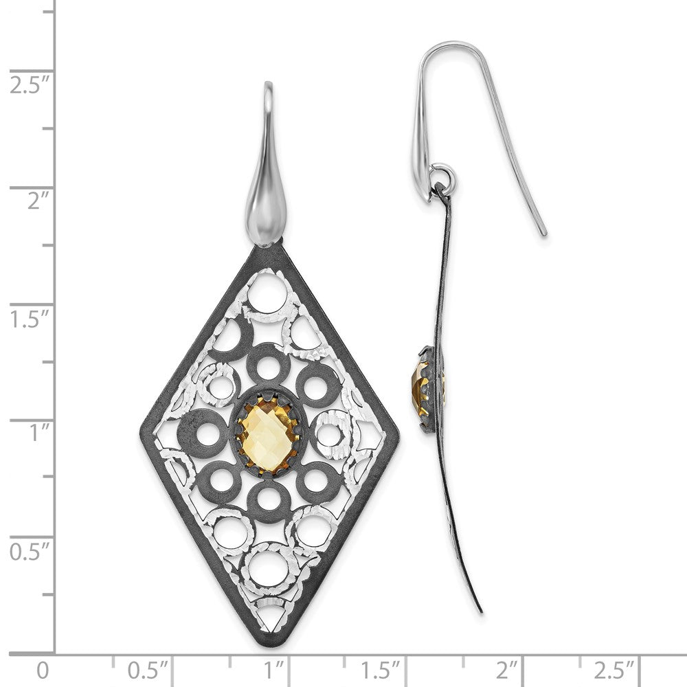 Sterling Silver Ruthenium-plated Citrine Diamond-shaped Earrings