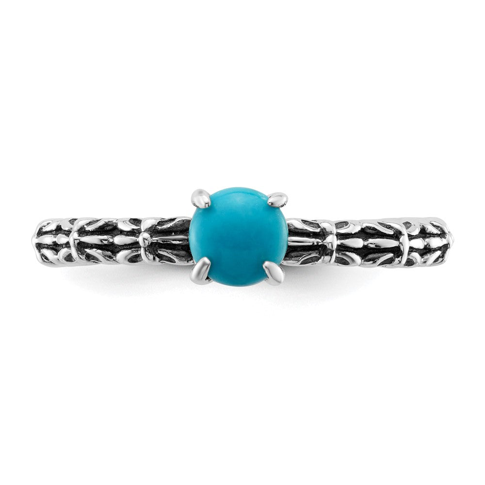 Sterling Silver Stackable Expressions Antiqued Turquoise Ring Size -7
