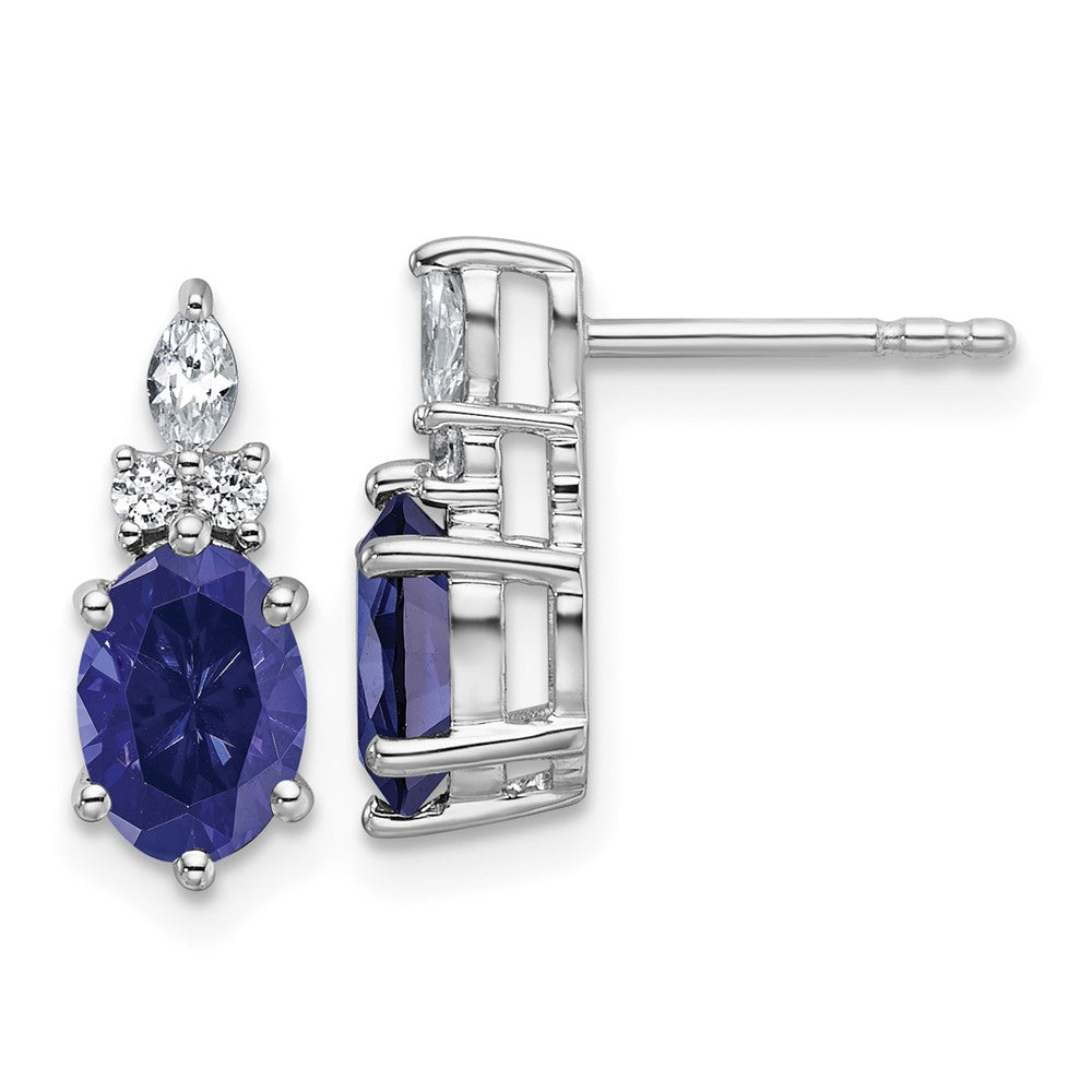 14K White Gold Polished Diamond & Lab Created Sapphire Twisted Post Earrings