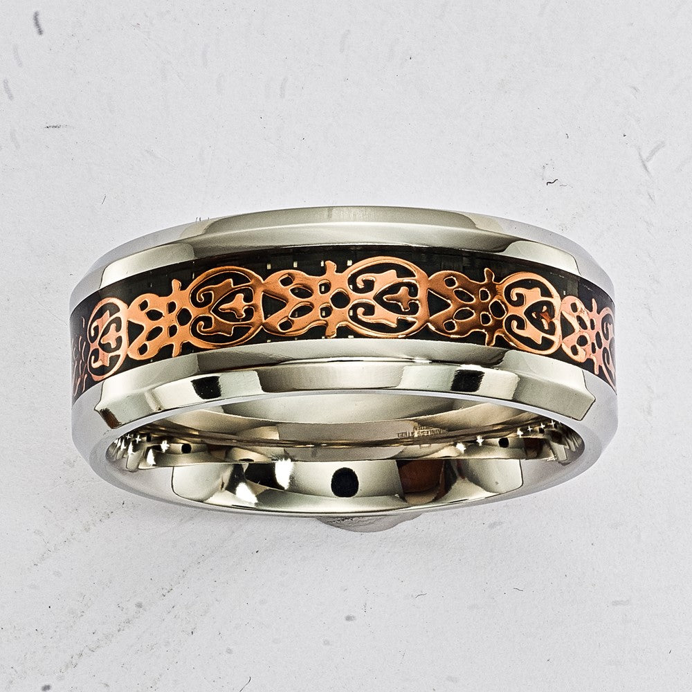 Stainless Steel 8mm & Rose IP Patterned Band