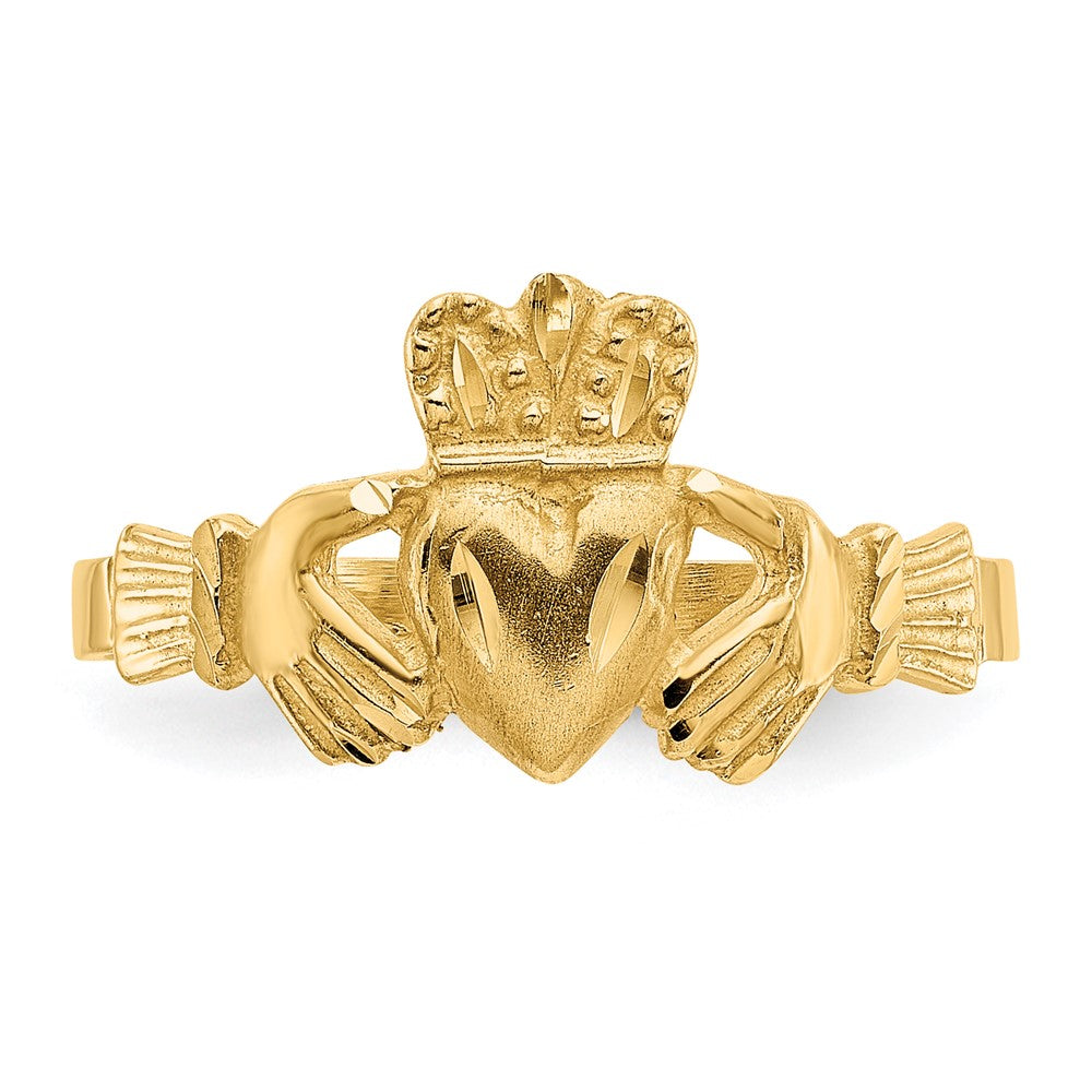 14K Satin and Diamond-cut Claddagh Ring size 6