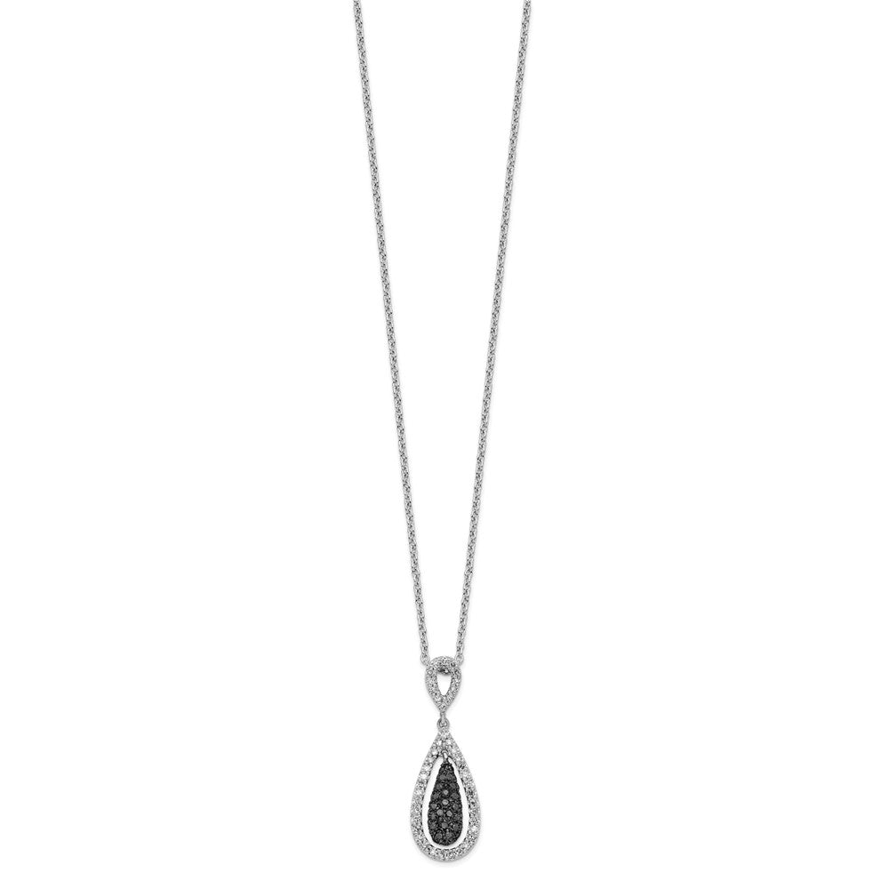 White Night Sterling Silver Rhodium-plated Black and White Diamond Double Teardrop 18 Inch Necklace with 2 Inch Extender 18 Inches