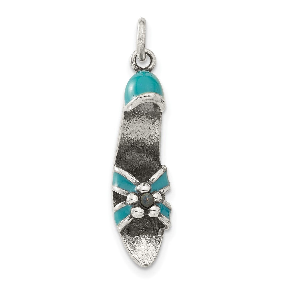 Sterling Silver Marcasite & Blue Enameled High Heel Shoe Charm
