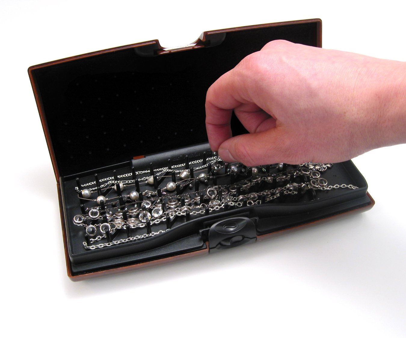 Silver-tone ABS Smartr Large Jewelry Case with Tangle-Free Soft Peg System for Necklaces GM5977