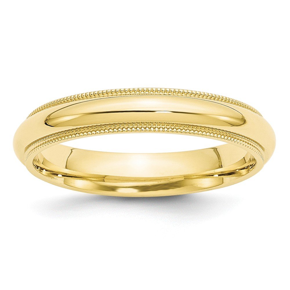 10k Yellow Gold 4mm Milgrain Half Round Comfort Fit Wedding Band Size 10