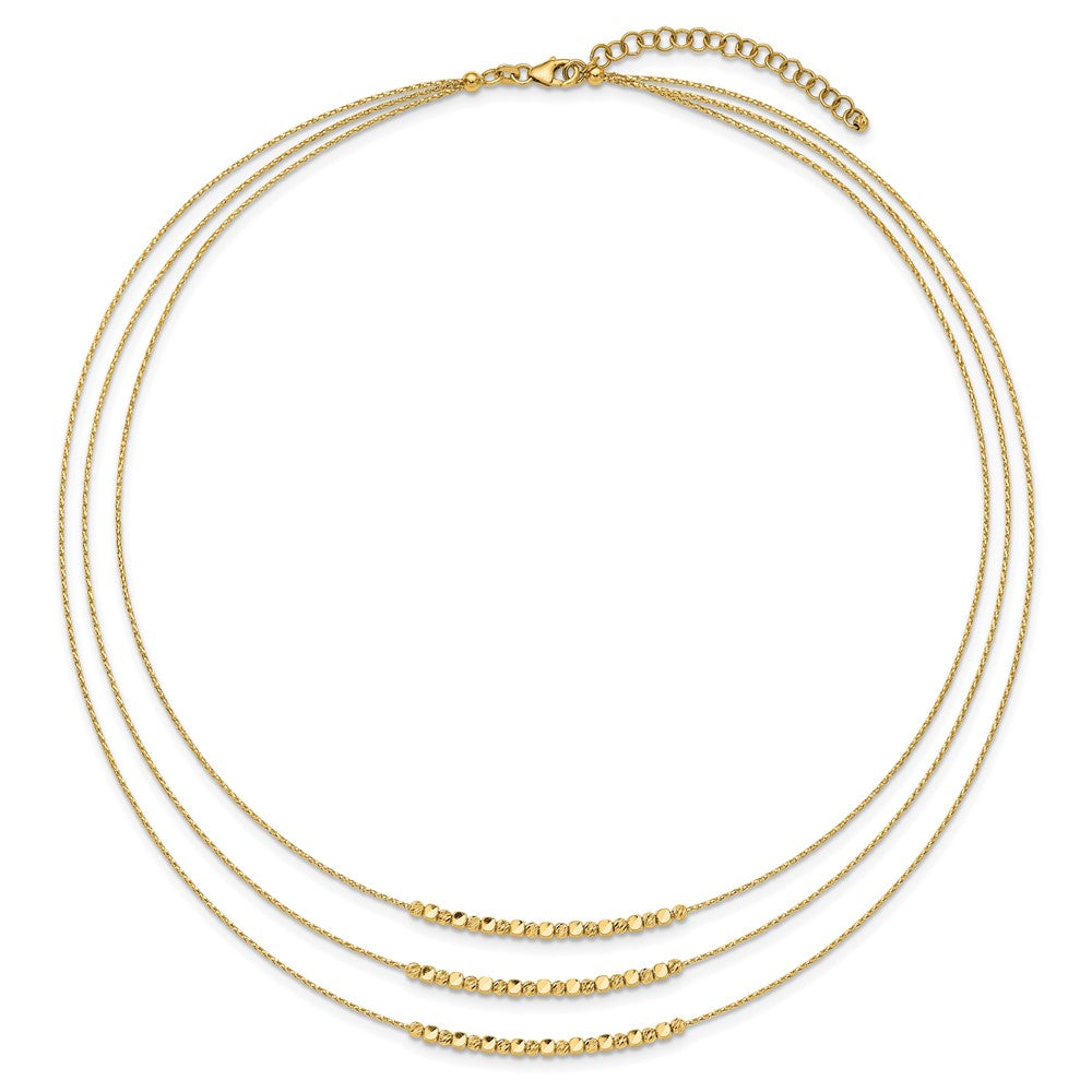 14K Pol/Texture/Dia-cut Beads 3-strand w/ 2in ext. Necklace