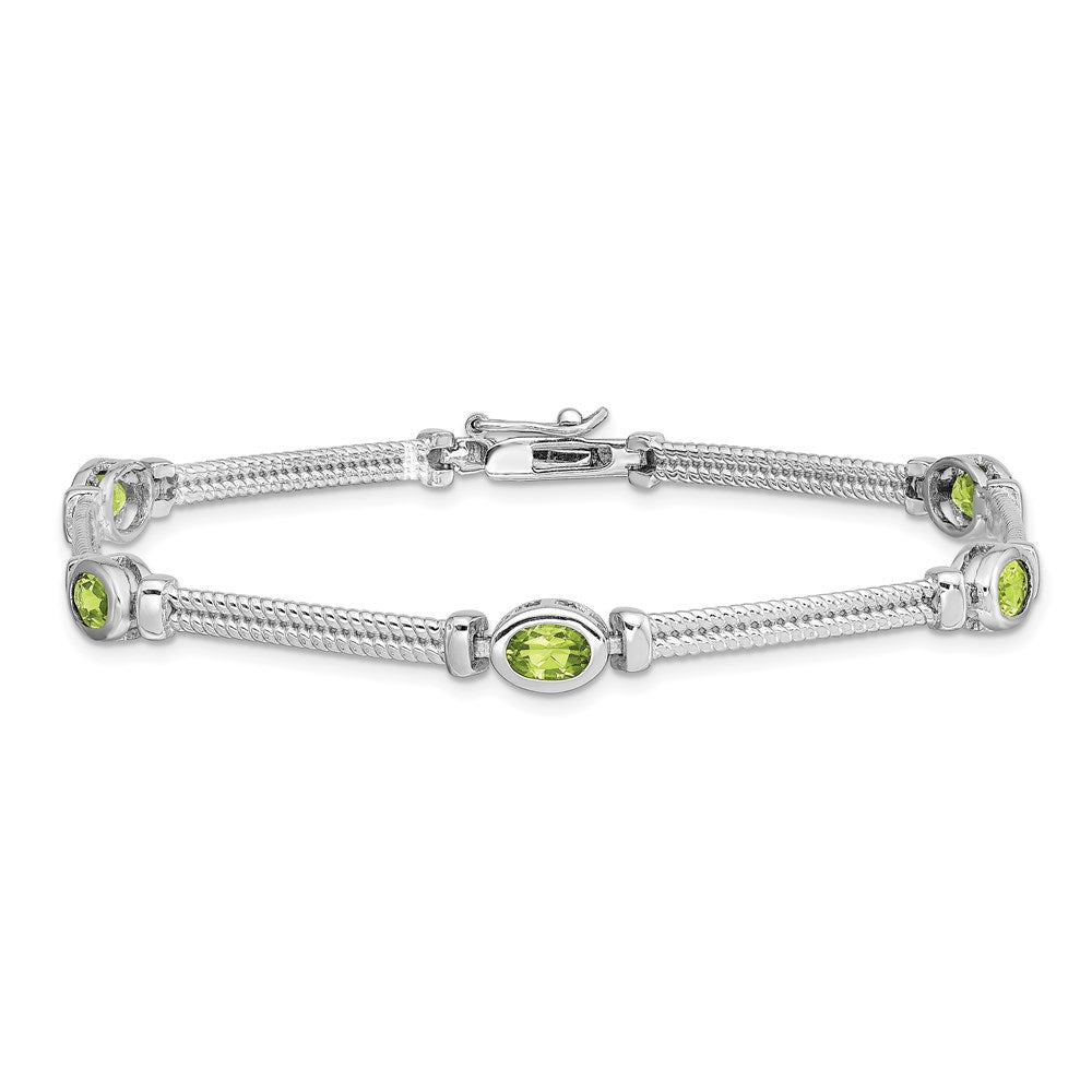 Sterling Silver Rhodium-plated Peridot Bracelet 8 inches