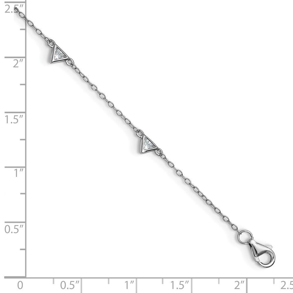 Cheryl M Sterling Silver Rhodium-plated Polished Trillion-cut CZ 9.5 Inch with 1 Inch Extension Anklet 9.5 inches