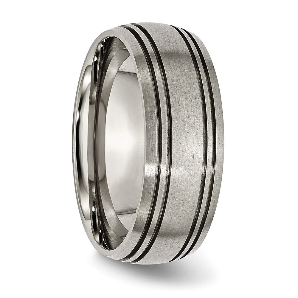 Titanium Brushed Center 8mm Grooved Band Size - 9.5