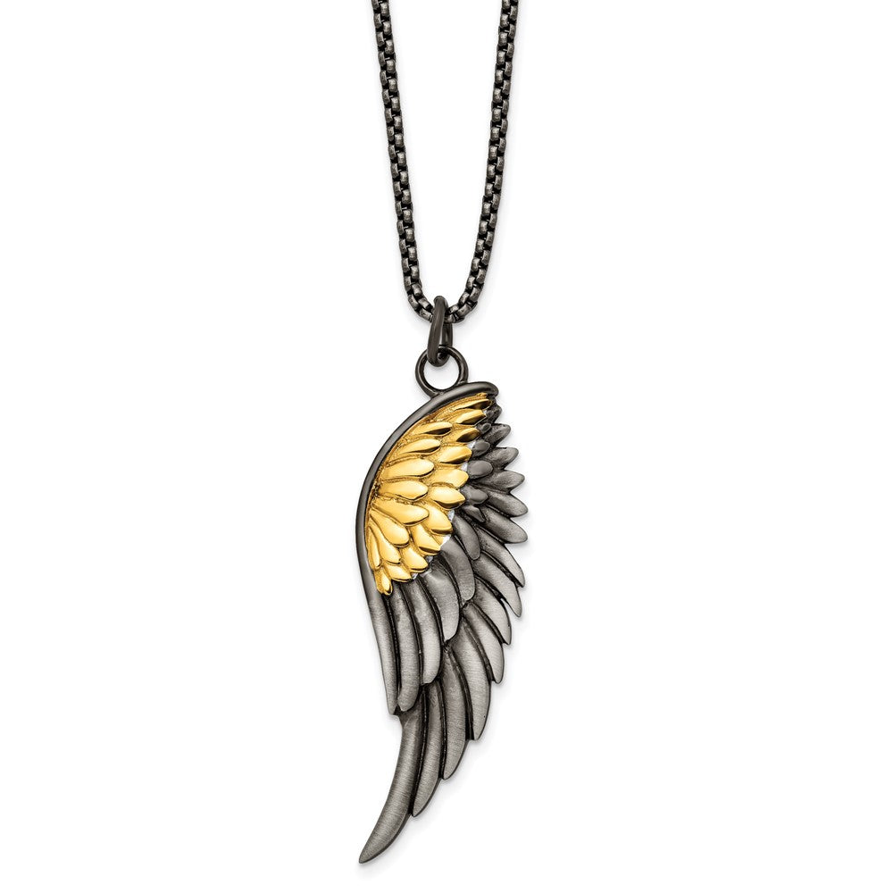 Stainless Steel Brushed Yellow IP-plated Wing 24in Necklace