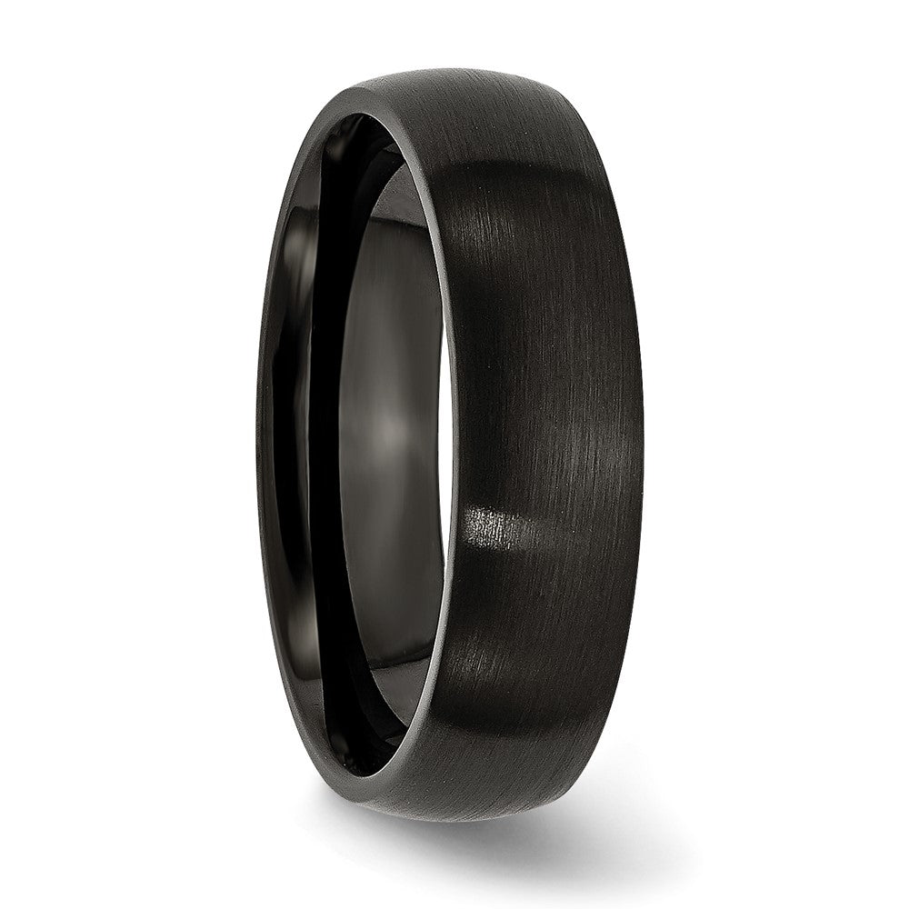 Stainless Steel 6mm Black IP-plated Brushed Band Size - 9