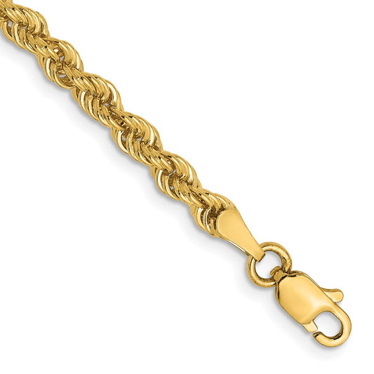 14K 3mm Solid Regular Rope Chain 8  inches