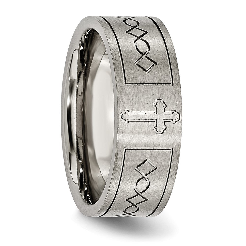 Titanium Brushed Cross Design 8mm Flat Band Size - 11