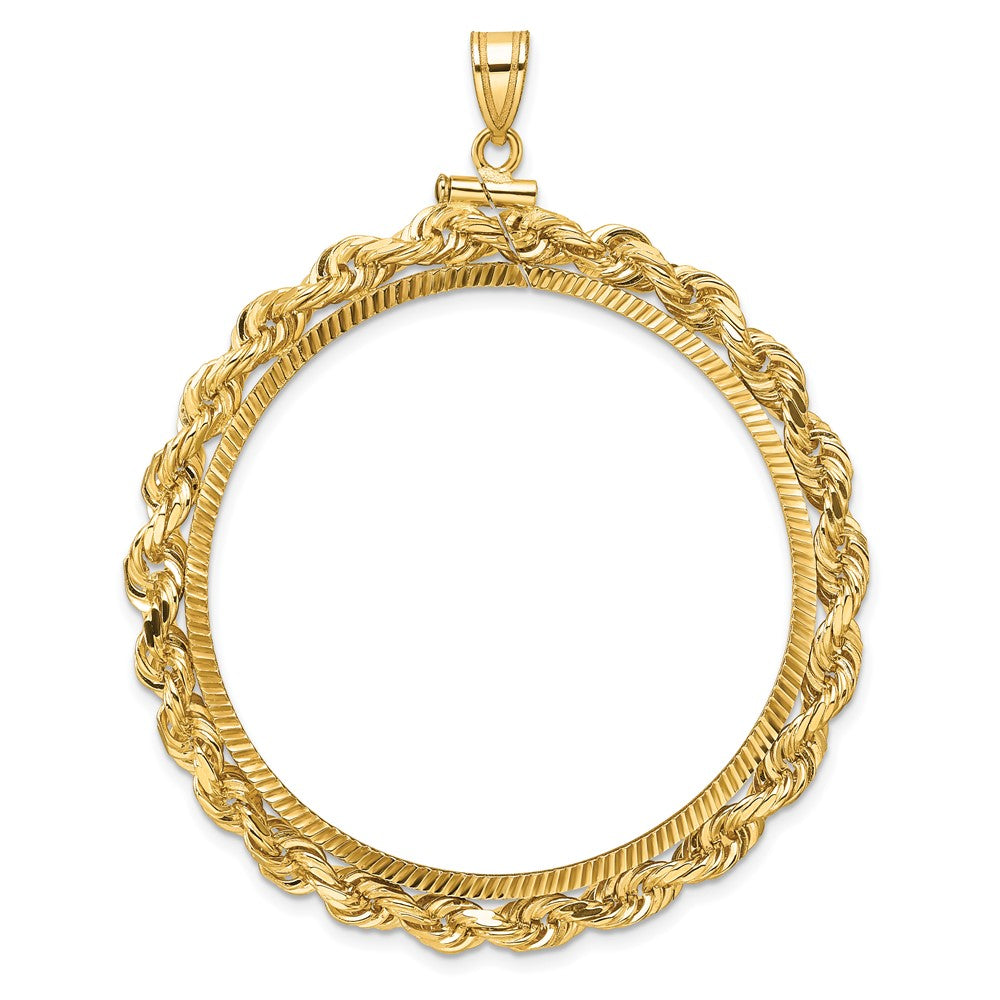 Wideband Distinguished Coin Jewelry 14k Polished Rope and Diamond-cut 39.5mm x 1.1mm Screw Top Coin Bezel Pendant