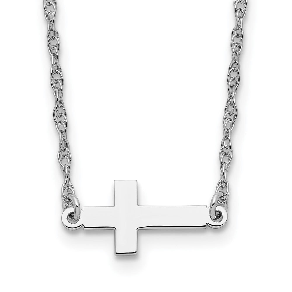 Sterling Silver Rhodium-plated Small Sideways Cross Necklace 18 Inches
