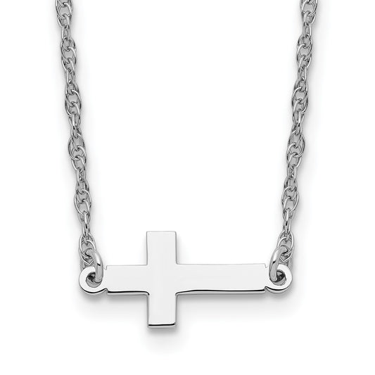 Sterling Silver Rhodium-plated Small Sideways Cross Necklace 18 Inches