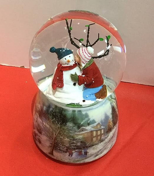 Roman Musical 5" Child Kissing Snowman Glitter Dome Water Globe Plays''Jingle Bells"