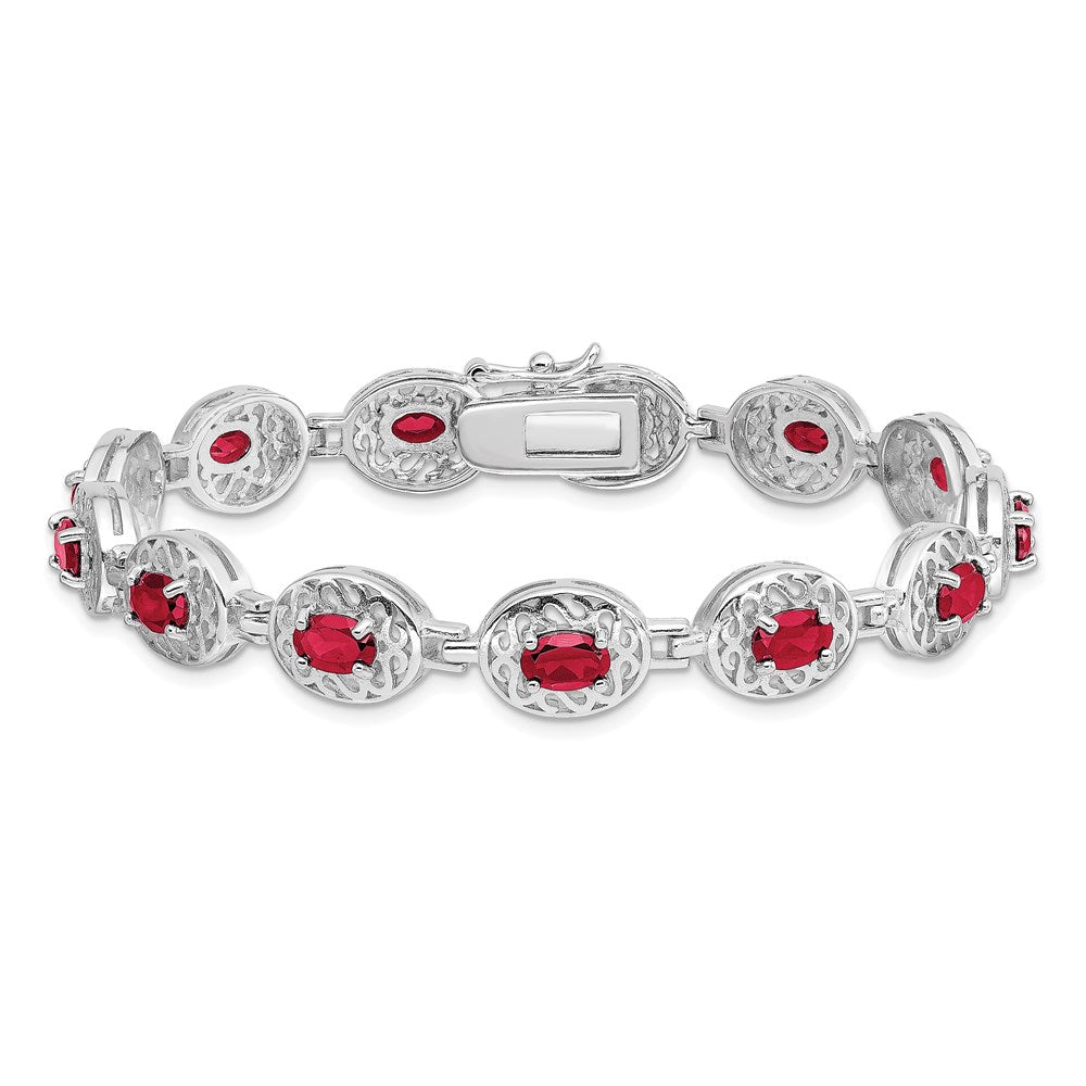 Sterling Silver Rhodium-plated Ruby Bracelet 7 inches