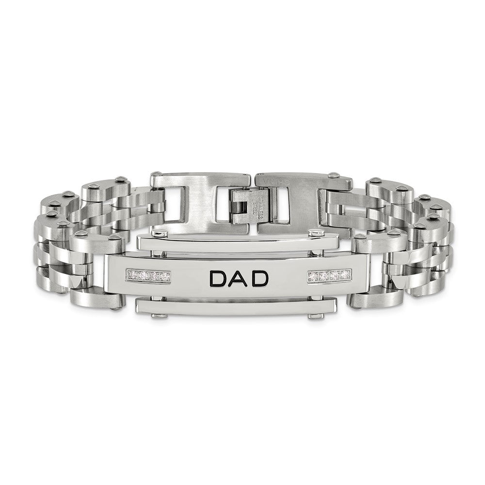 Stainless Steel Brushed and Polished with CZ DAD 8.5in Bracelet 8.5 inches