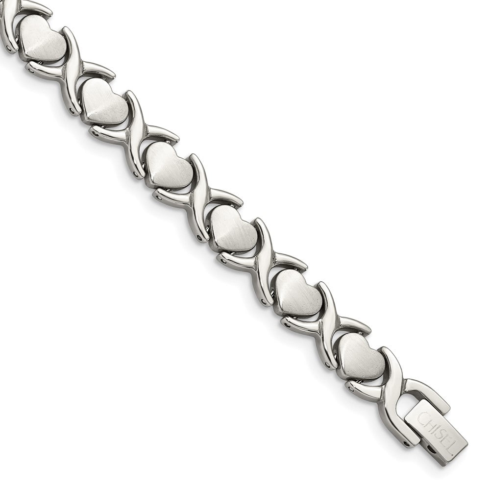 Stainless Steel Brushed and Polished Stampato 7.5in Bracelet 8 inches