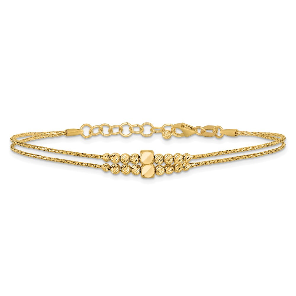 14K Polished D/C Beaded 2-strand w/ 1in ext Bracelet 8  inches
