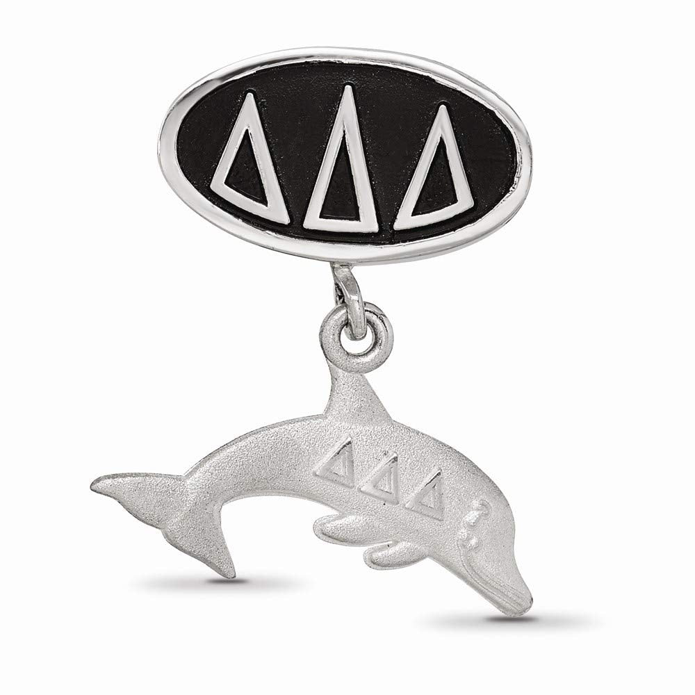 Sterling Silver LogoArt Delta Delta Delta Sorority Greek Letters Enameled Oval with Dolphin Dangle Bead