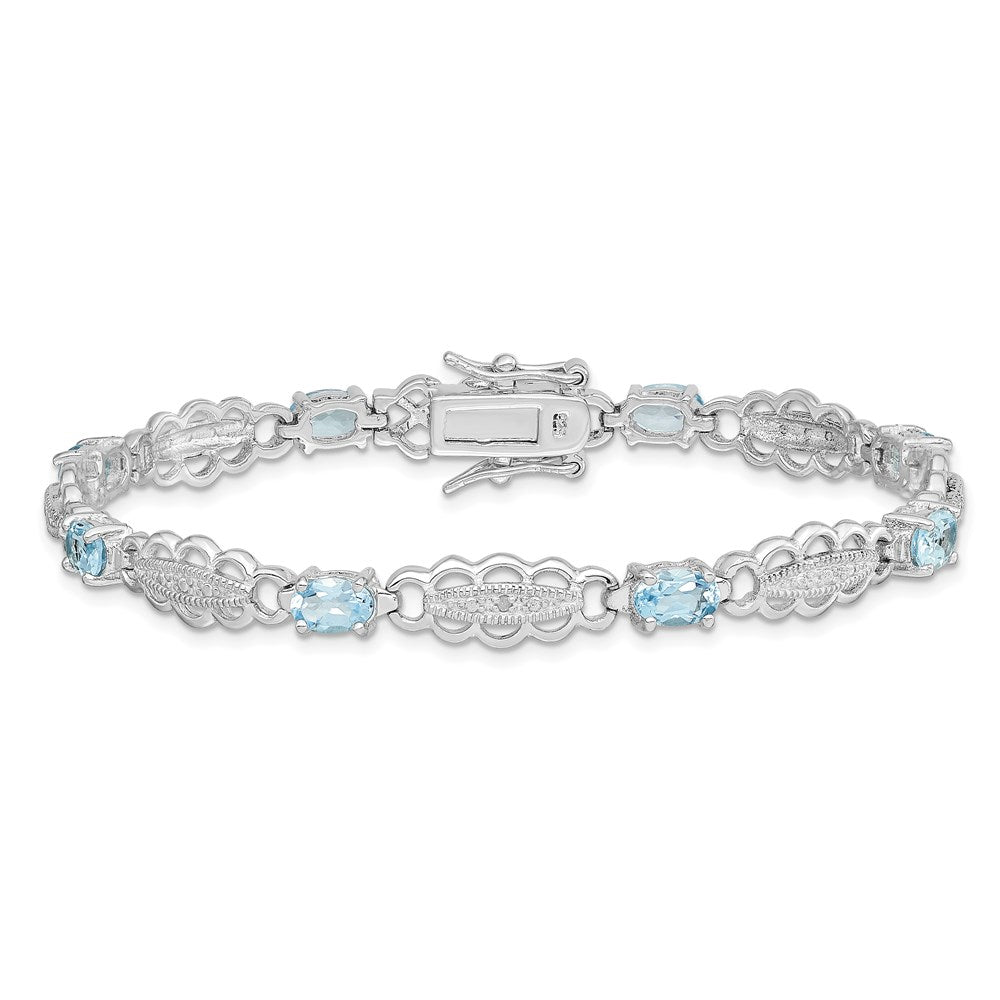 Sterling Silver Rhodium-plated Aquamarine & Diamond Bracelet 7 inches