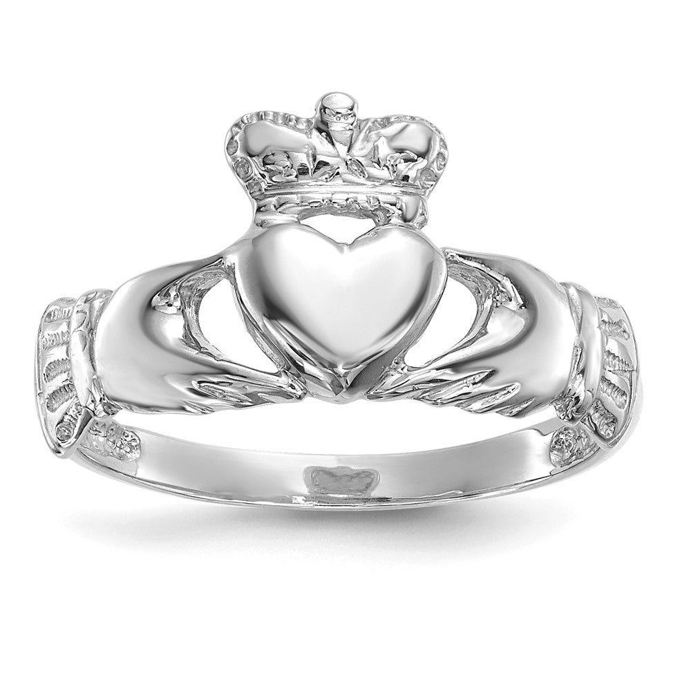 14k White Gold Polished Claddagh Ring Size 7