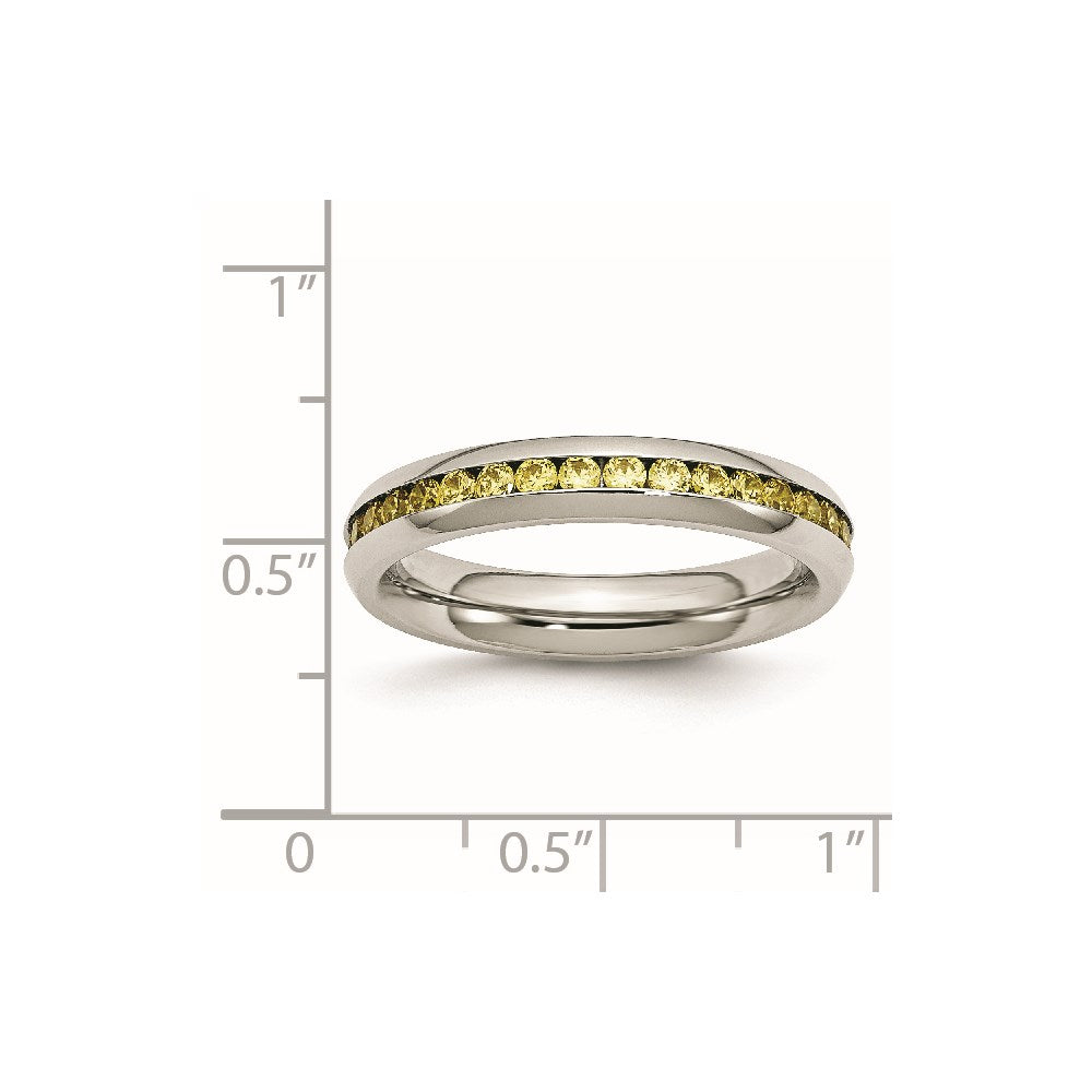Stainless Steel Polished 4mm November Yellow CZ Ring Size - 9