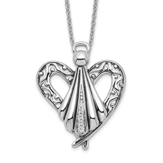 Sentimental Expressions Sterling Silver Rhodium-plated CZ Antiqued Angel of Friendship 18in Necklace 18 Inches