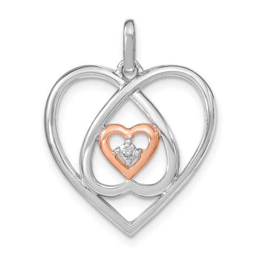 Sterling Silver and Rose-tone Diamond Heart Pendant